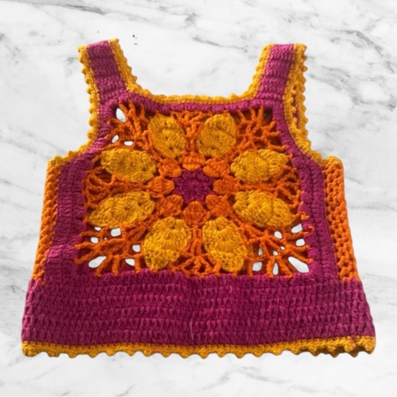 Vintage 1970s Charlie’s Girls Crochet Tank Top by Erica Elias – Bold and Bright - Picture 1 of 7